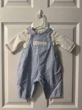 Absorba Baby Boy Overalls Set - Blue Gingham Elephant - 3M